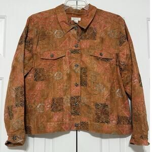 Y2K Christopher & Banks Abstract Print Trucker-Style Jacket, Rust Colored, XL